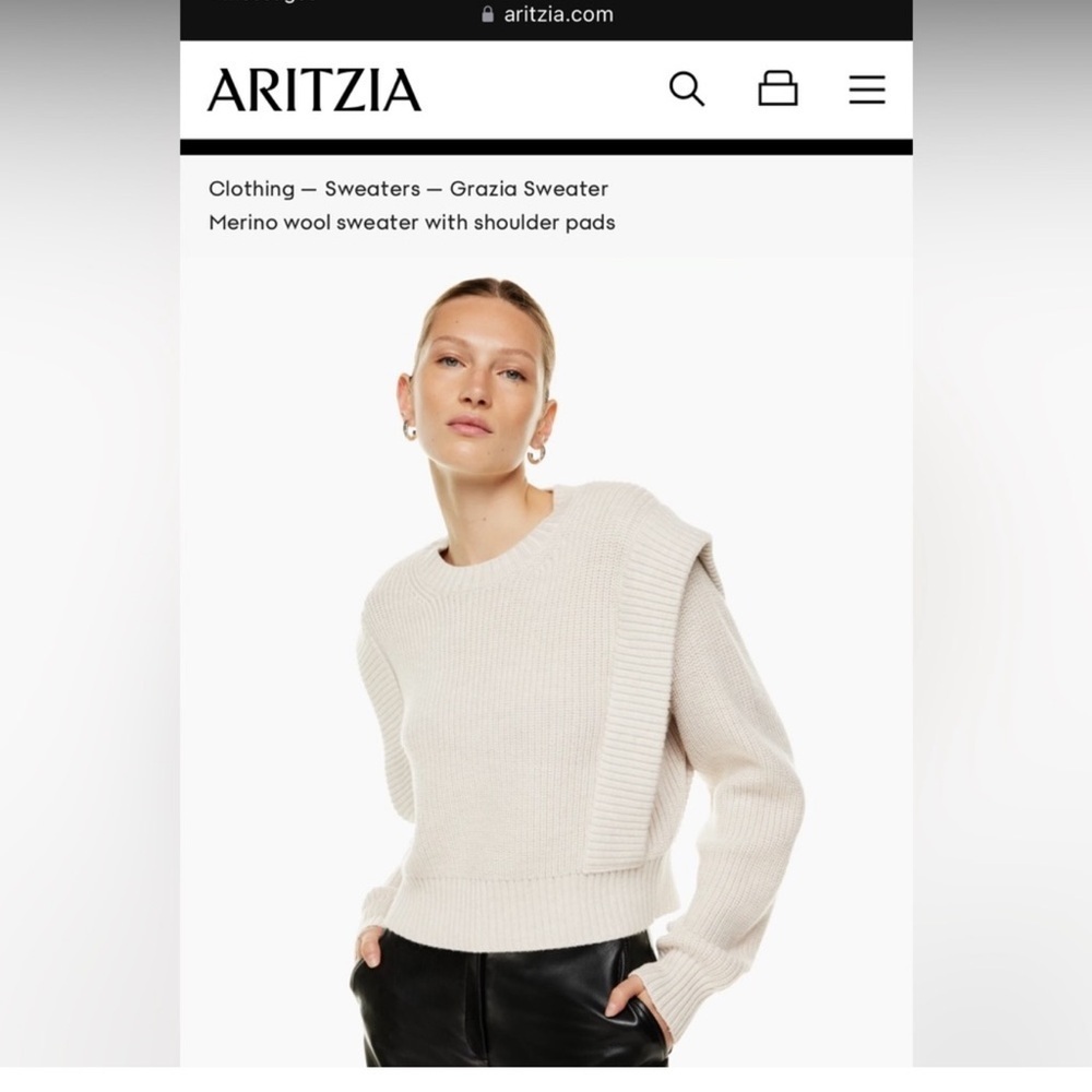 ARITZIA BABATON GRAZIA β’ XS Beige Merino Wool Sweater with Shoulder Pads
